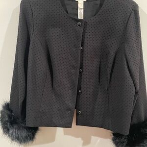 Chico's Black Blazer with Faux Fur Cuffs